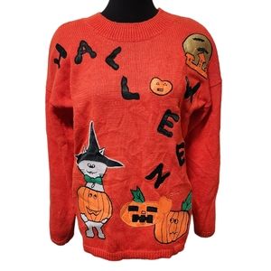 NWT Vintage Shenanigans Halloween Pumpkin Embroidered Sweater